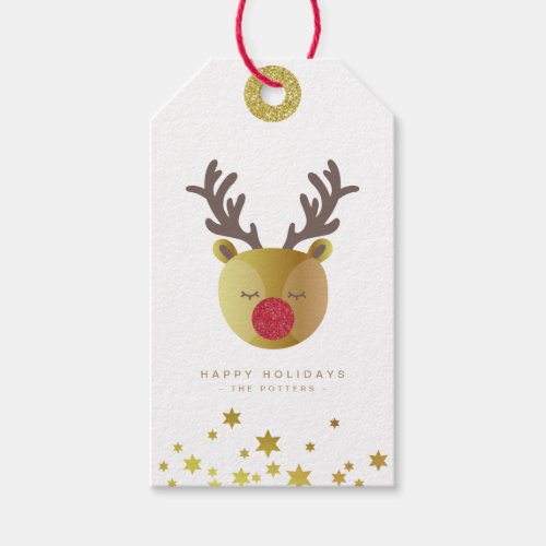 Cute Reindeer  Fun Christmas White  Gold Mini Gift Tags