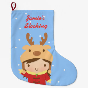 Cute Reindeer Girl Christmas For Kids Large Christmas Stocking