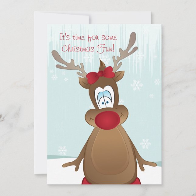 Cute Reindeer Girl Christmas Party Invitation (Front)