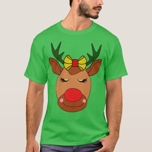 Cute Reindeer Girl Eye Lashes Sleigh Christmas Cos T_Shirt