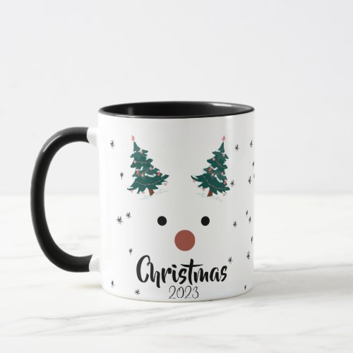 Cute Reindeer Girl Santa Hat Custom Name Christmas Mug