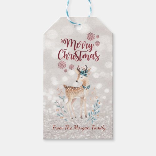 Cute Reindeer Glittery Bokeh  Gift Tags