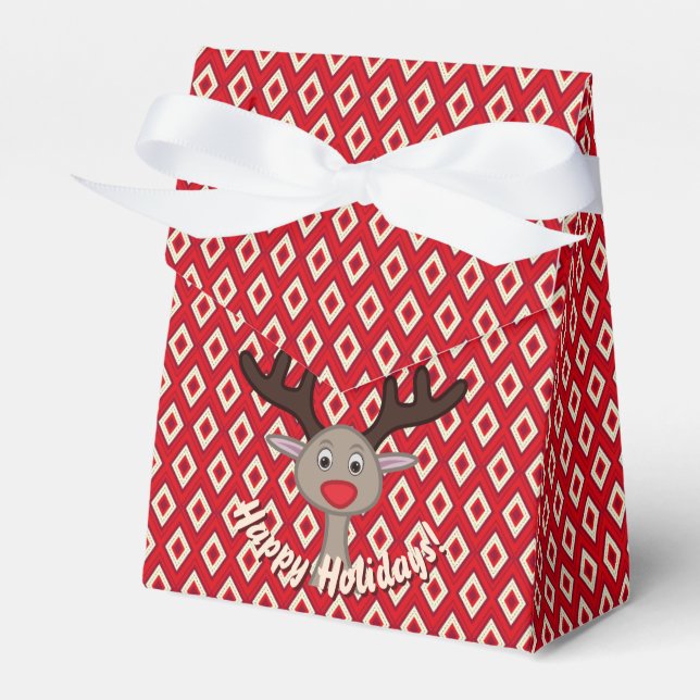 Cute Reindeer Happy Holidays Christmas Cheer Favor Boxes (Front Side)