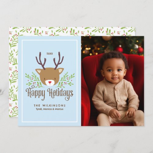Cute Reindeer Happy Holidays Holiday Photo Card