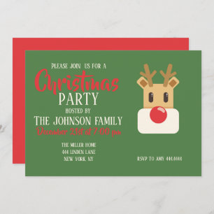 Cute Reindeer Head Cartoon Invitation