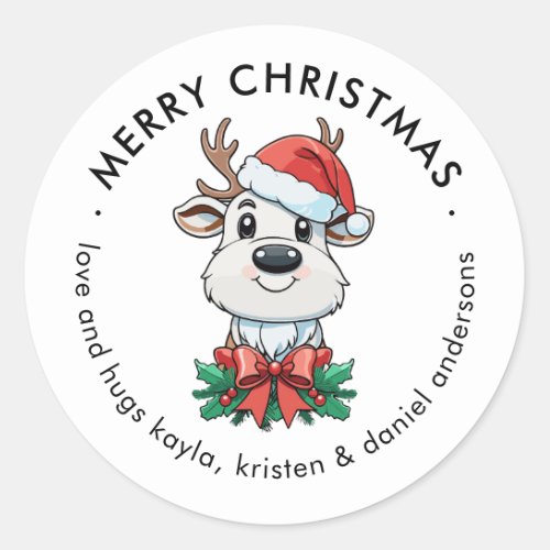 Cute Reindeer Holiday  Classic Round Sticker