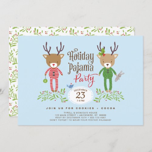 Cute Reindeer Holiday Pajama Party Invitation