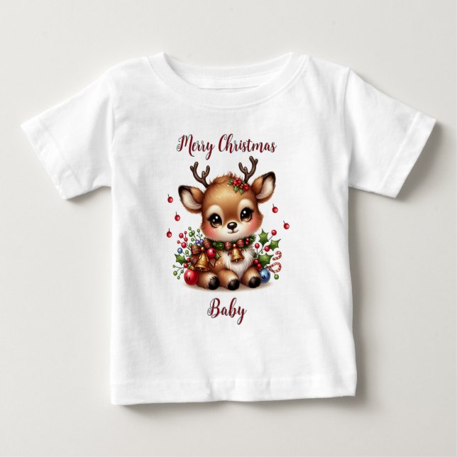 Cute Reindeer Holiday Shirt -Personalized Toddler (Front)