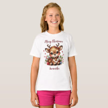 Cute Reindeer Holiday Tee-Shirt -Personalized