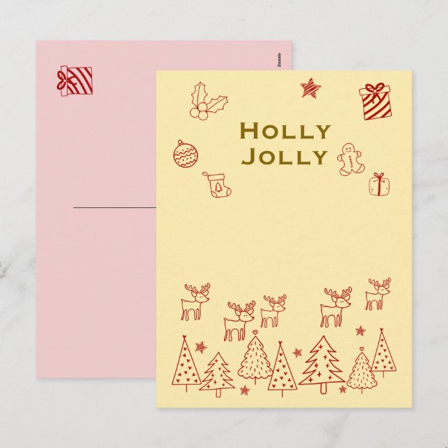 Cute Reindeer 'Holly Jolly' Christmas Card ♡ (Front/Back)