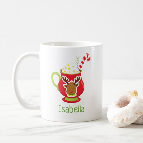 Cute Reindeer Hot Cocoa Personalized Christmas Mug