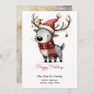 Cute Reindeer in a Santa Hat Happy Holiday Card