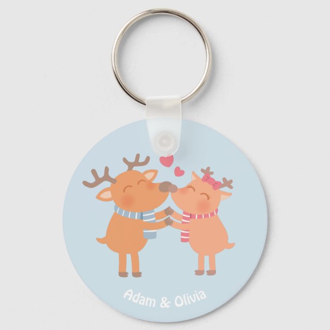 Cute Reindeer in Love Nose Nuzzle Keychain (Front)