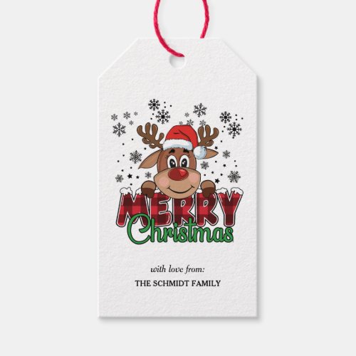 Cute Reindeer in Santa Hat  Merry Christmas  Gift Tags