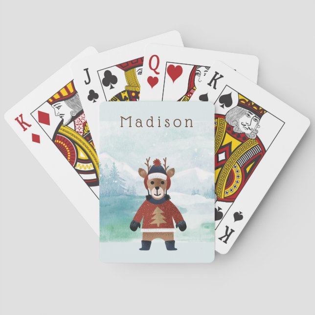 Cute Reindeer in Sweater Poker Cards (Back)