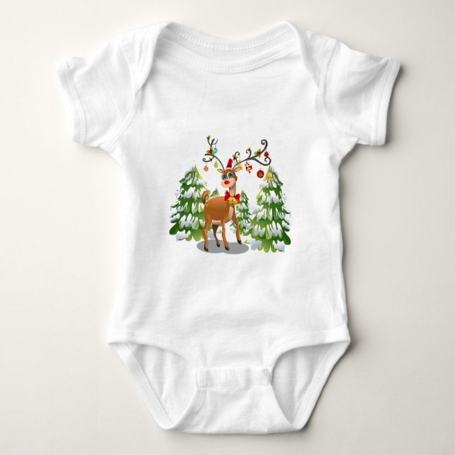 Cute Reindeer in the Snow Baby Bodysuit (Front)