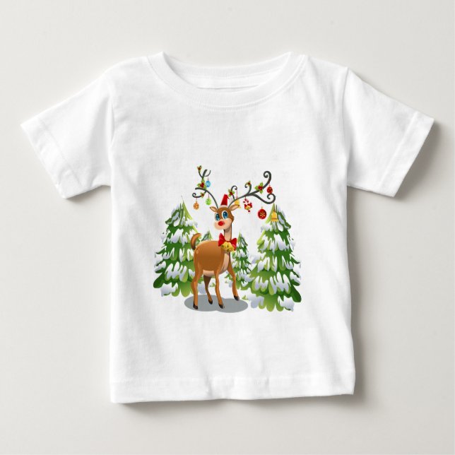 Cute Reindeer in the Snow Baby T-Shirt (Front)
