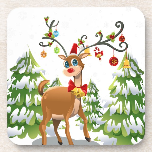 Cute Reindeer in the Snow Beverage Coaster (Front)