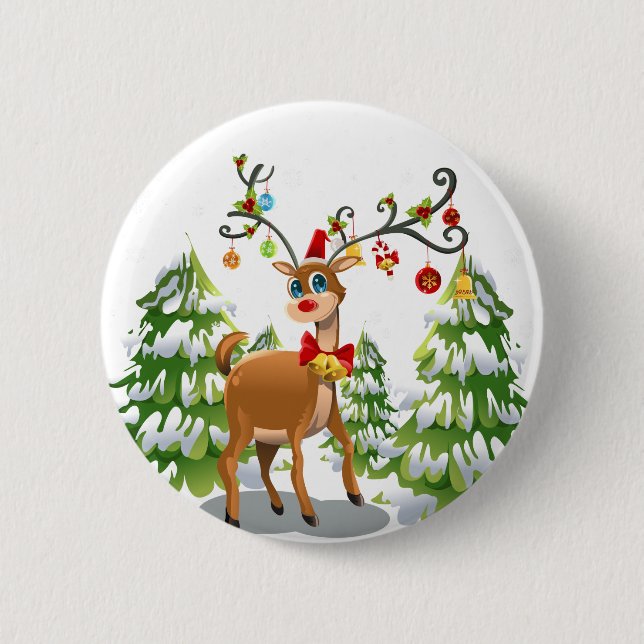 Cute Reindeer in the Snow Button (Front)