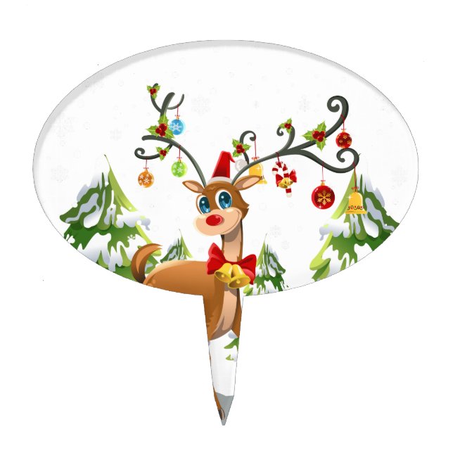 Cute Reindeer in the Snow Cake Topper (Front)