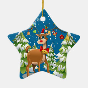 Cute Reindeer in the Snow Ceramic Ornament