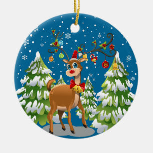 Cute Reindeer in the Snow Ceramic Ornament