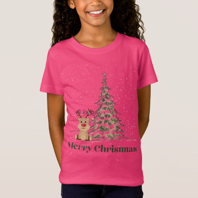 Cute Reindeer in the Snow Christmas  T-Shirt (Front)