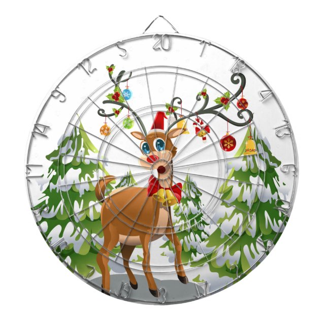 Cute Reindeer in the Snow Dartboard With Darts (Front)