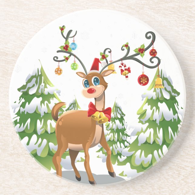 Cute Reindeer in the Snow Drink Coaster (Front)