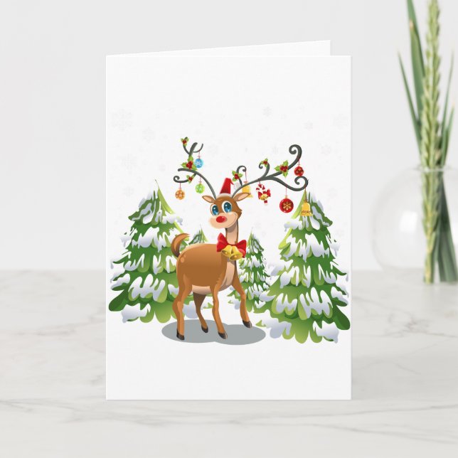 Cute Reindeer in the Snow Holiday Card (Front)