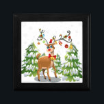 Cute Reindeer in the Snow Jewelry Box<br><div class="desc">Cute Reindeer in the Snow with trees and ornaments hanging from his antlers</div>