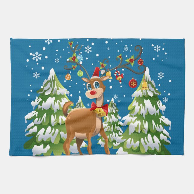 Cute Reindeer in the Snow Kitchen Towel (Horizontal)