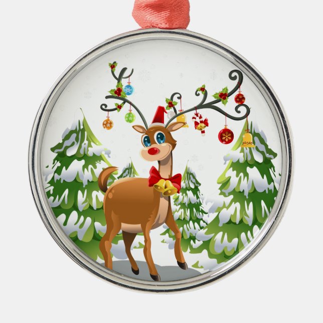 Cute Reindeer in the Snow Metal Ornament (Front)
