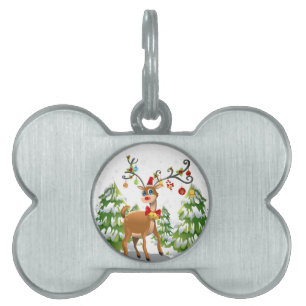 Cute Reindeer in the Snow Pet Name Tag