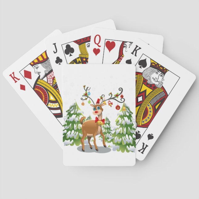 Cute Reindeer in the Snow Poker Cards (Back)