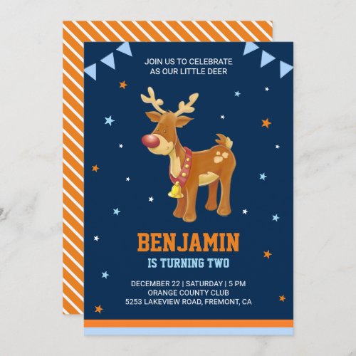 Cute Reindeer Kids Birthday Party Invitation