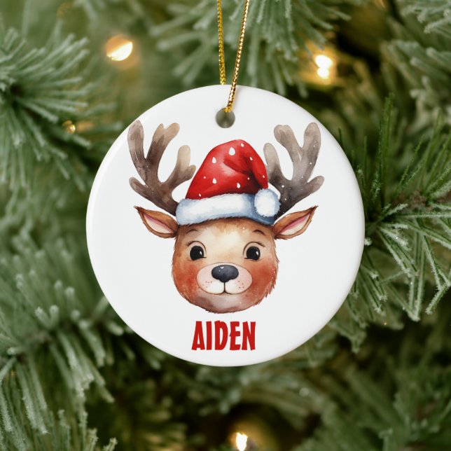 Cute Reindeer Kids Christmas Name Ornament (Tree)
