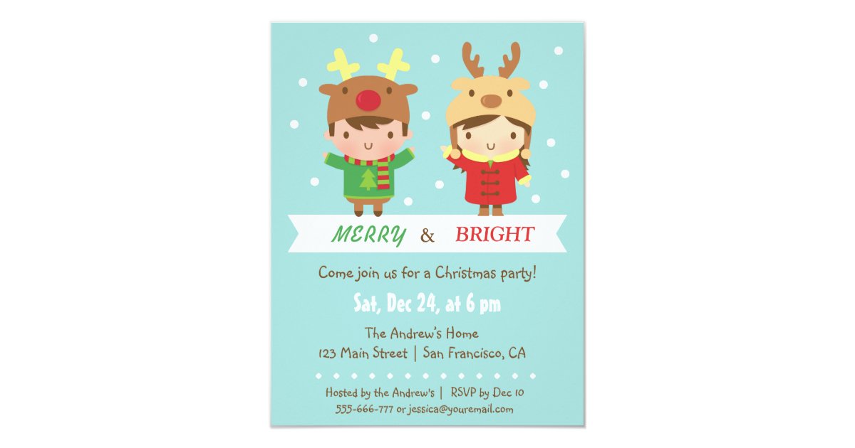 Cute Reindeer Kids Christmas Party Invitations Zazzle Com
