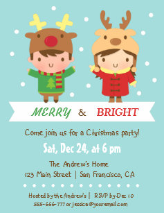 cute reindeer kids christmas party invitations