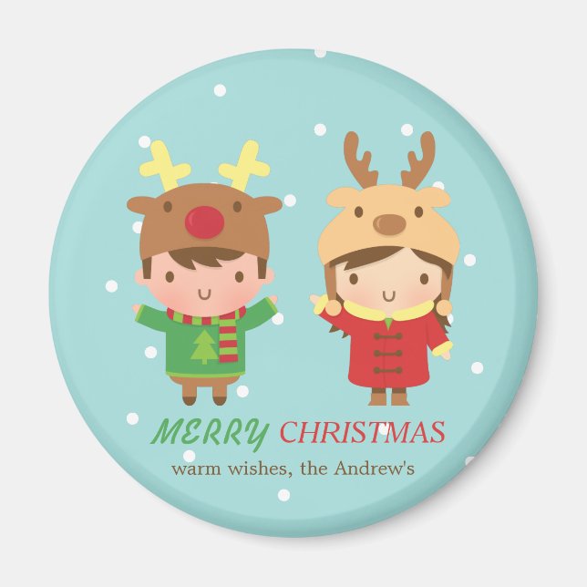 Cute Reindeer Kids Merry Christmas Party Favors Magnet (Front)