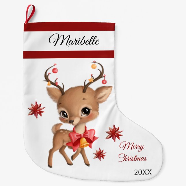 Cute Reindeer Large Christmas Stocking (Front)