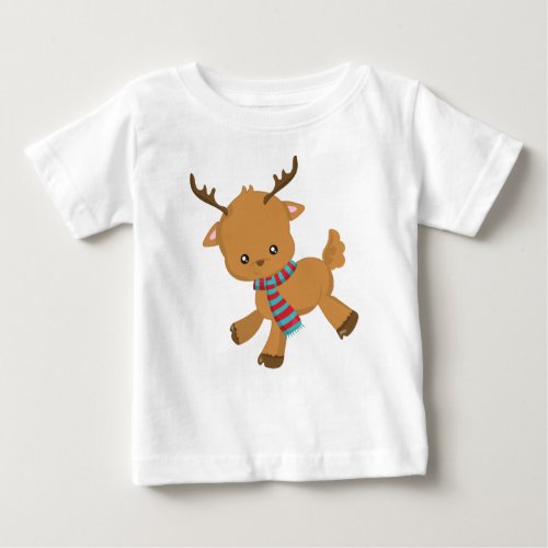 Cute Reindeer Little Reindeer Antlers Scarf Baby T_Shirt