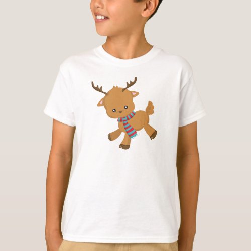 Cute Reindeer Little Reindeer Antlers Scarf T_Shirt