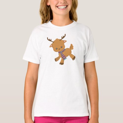 Cute Reindeer Little Reindeer Antlers Scarf T_Shirt