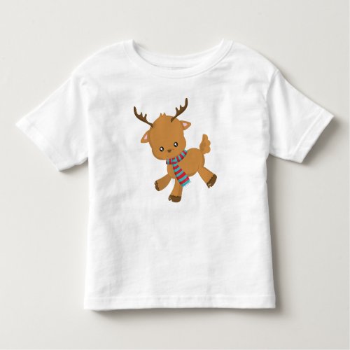 Cute Reindeer Little Reindeer Antlers Scarf Toddler T_shirt