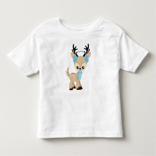 Cute Reindeer Little Reindeer Blue Scarf Toddler T_shirt