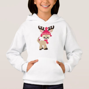 Cute Reindeer, Little Reindeer, Red Hat, Scarf Hoodie