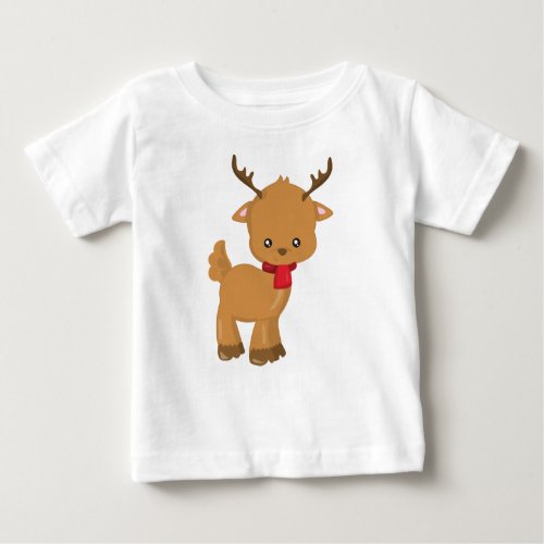 Cute Reindeer Little Reindeer Scarf Antlers Baby T_Shirt