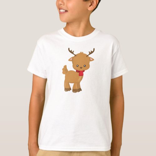 Cute Reindeer Little Reindeer Scarf Antlers T_Shirt