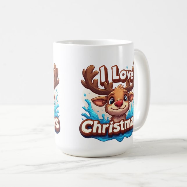 Cute Reindeer Mascot With 'I Love Christmas' Text Coffee Mug (Front Right)
